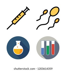 biology icon set. vector set about syringe, sperm, test tubes and flask icons set.