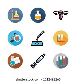 biology icon set. vector set about molecule, flask, uterus and sample icons set.
