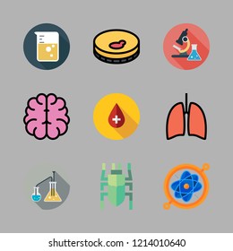 biology icon set. vector set about beetle, brain, blood and flask icons set.