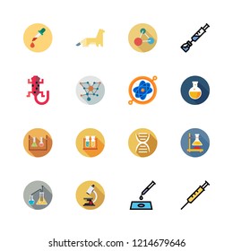 biology icon set. vector set about sample, pipette, flasks and test tubes icons set.