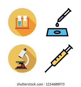 biology icon set. vector set about syringe, sample, microscope and test tubes icons set.