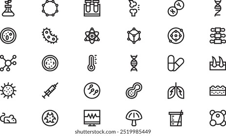 Biologie-Symbole Hochwertige Vektorsymbol-Kollektion mit bearbeitbarem Strich. Ideal für professionelle und kreative Projekte.