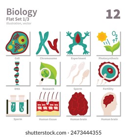 Biology icons set, Flat, vector and illustration set 1
