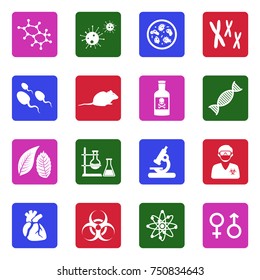 Biology Icons. White Flat Design In Square. Vector Illustration. 