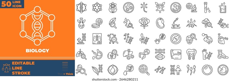 Biology Line Editable Icons set. Vector illustration in modern thin line style of biology icons: laboratory, experiment, scientist, etc