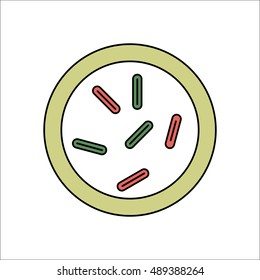 Biology microorganisms, germs and bacilli colony flat sign symbol icon on background