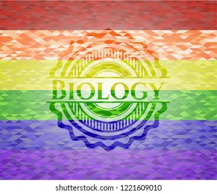 Biology on mosaic background with the colors of the LGBT flag