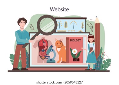 Biology Online Service Or Platform. Students Exploring Nature And Living Organism Structure. Idea Of Academic Education. Website. Vector Flact Illustration