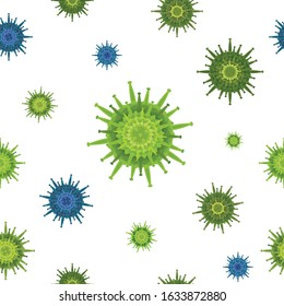 Biology Organisms seamless texture with bacterias and germs. Vector illustration of virus pattern. 