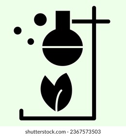 Biology reaction solid icon. Environmental lab chemical experience with eco bottle glyph style pictogram on white background. Biology signs for mobile concept and web design. Vector graphics