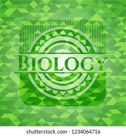 Biology realistic green emblem. Mosaic background