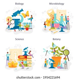 Biology school subject concept set. Scientist exploring nature