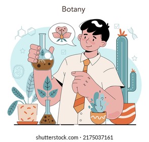 Biology school subject concept. Students exploring nature and living organism structure. Anatomy and botany lesson. Idea of academic education. Flat vector illustration