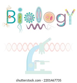 Biology school subject text and pathogens vector graphic