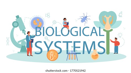 Biology school typographic header concept. Botany lesson. Scientist exploring nature. Idea of education and experiment. Vector illustration in cartoon style
