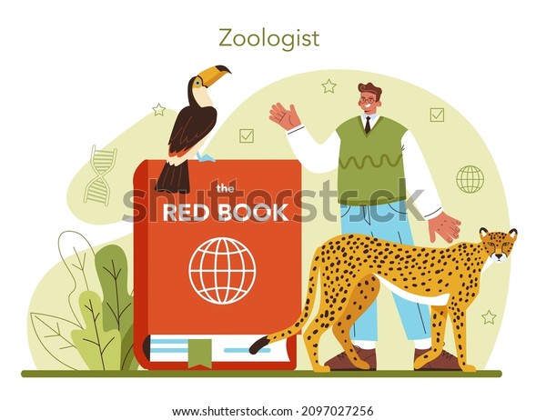 Biology science concept. Scientist make\
laboratory analysis of life system and living organisms. Zoology\
researcher. Flat vector\
illustration