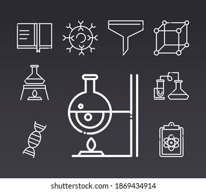 biology science element line icons set style black background vector illustration