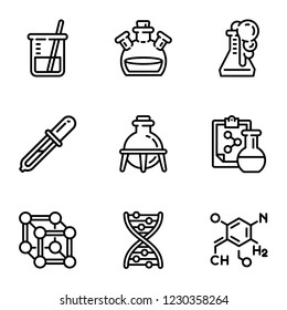 Biology science icon set. Outline set of 9 biology science vector icons for web design isolated on white background