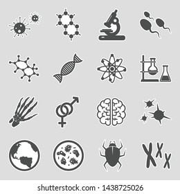 Biology Science Icons. Sticker Design. Vector Illustration.