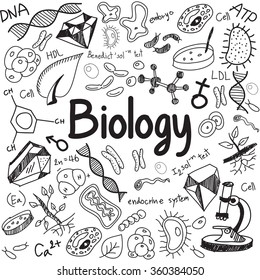 Biology Science Theory Doodle Handwriting And Tool Model Icon In White Isolated Paper Background Used For School Education And Document Decoration, Create By Vector