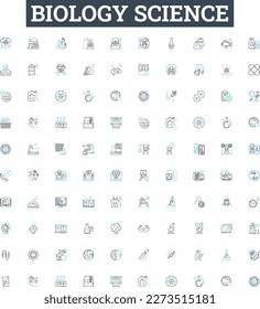 Biology science vector line icons set. Biology, Science, Biochemistry, Cell, Evolution, Genetics, Molecules illustration outline concept symbols and signs