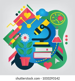 Biology. Set of illustration for school notebook or schedule of lessons. Back to school concept.