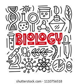 Biology. Subject concept.Lettering card. Vector illustration