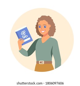 Biology teacher person. Colorful flat design vector illustration. Woman teacher with biology book