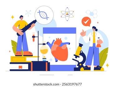 Biology Vector Illustration featuring DNA Gene Molecule, Virus, Genetic Biotechnology, Chemistry, Genome, and Science in a Flat Style Background