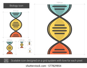 Icono de línea vectorial de biología aislado en fondo blanco. Icono de línea de biología para infografía, sitio web o aplicación. Icono escalable diseñado en un sistema de cuadrícula.