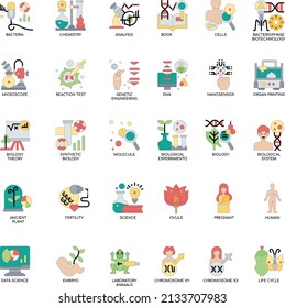 Biology-Technology color flat vector icon collection set