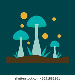 Cena Florestal Brilhante De Fungos Bioluminescentes