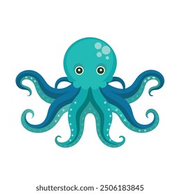 Bioluminescent Octopus Under water animal flat vector illustration.