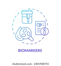 Biomarkers blue gradient concept icon. Measurable indicators of disease. Innovations in patient examination. Precision medicine factor abstract idea thin line illustration. Isolated outline drawing