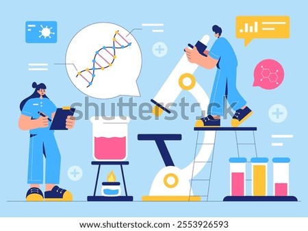 Biomarkers Vector Illustration featuring Biomarker DNA Biology Evidence, Nanotechnology, Structural Chemical Formulas, and Molecular Models