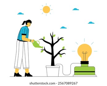 Biomass can produce alternative energy such as electrical energy to light the lights, green energy vector illustration.