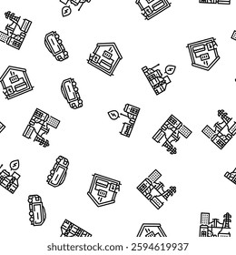 biomass energy plant power vector seamless pattern thin line illustration