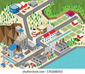 Biomass Energy, Biomass Power Plant In Isometric Graphic