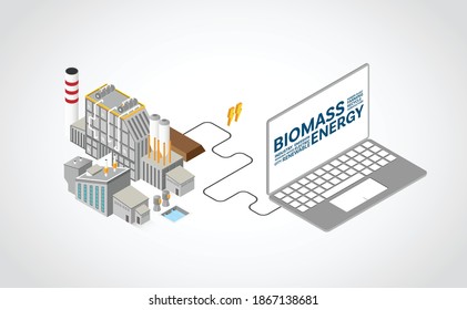 Biomass Energy, Biomass Power Plant With Isometric Graphic 