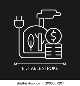 Biomass energy price white linear icon for dark theme. Sustainable power consumption cost. Thin line customizable illustration. Isolated vector contour symbol for night mode. Editable stroke