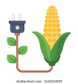 Icono de biomasa en diseño plano, maíz con tapón

