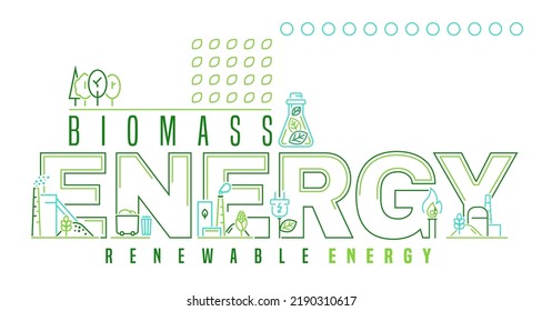 Biomass power station concept. Thermal powerplant brand identity. Renewable energy source. Editable vector illustration in modern outline style isolated on a white background.