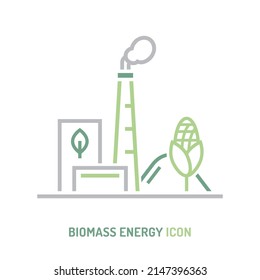 Biomass power station icon. Thermal powerplant sign. Renewable energy source. Ecology concept. Editable vector illustration in modern cartoon style isolated on a white background.