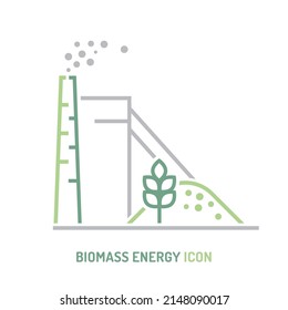 Biomass power station icon. Thermal powerplant sign. Renewable energy source. Ecology concept. Editable vector illustration in modern cartoon style isolated on a white background.