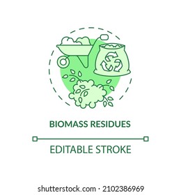 Icono de concepto verde de residuos de biomasa. Ilustración de línea delgada de ideas abstractas de fuentes de energía. Componentes orgánicos. Dibujo de contorno aislado. Trazo editable. Fuentes Roboto-Medium, Myriad Pro-Bold utilizadas