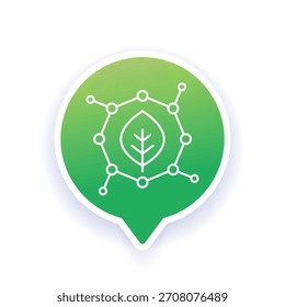 Biomaterial icon with molecule and leaf, line design