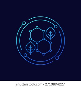 Biomaterial icon with molecule and leaves, linear design