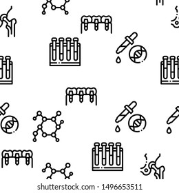 Biomaterials Seamless Pattern Vector Linear Pictograms. Black Contour Illustrations