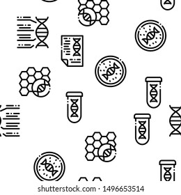 Biomaterials Seamless Pattern Vector Linear Pictograms. Black Contour Illustrations