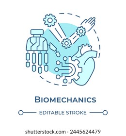 Biomechanics soft blue concept icon. Function of biological systems. Medical engineering. Prosthetics. Round shape line illustration. Abstract idea. Graphic design. Easy to use in presentation